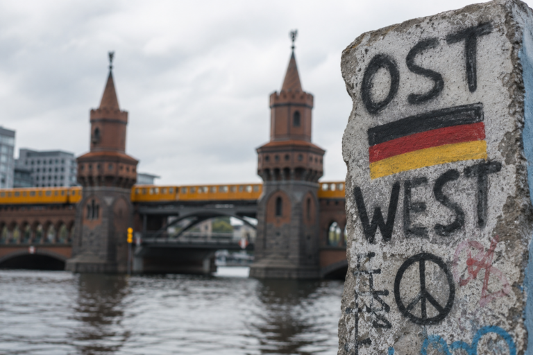 Graffiti und historische Brücke am Fluss